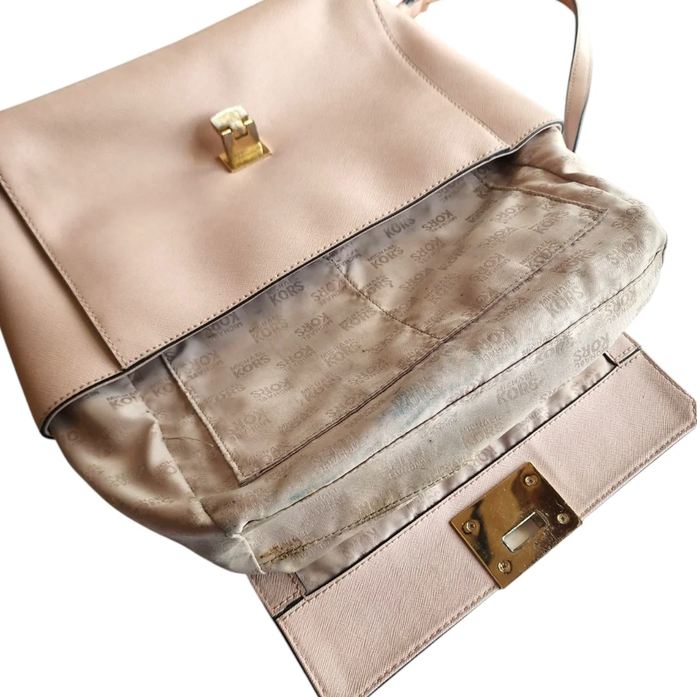 Michael Kors Tina studded shoulder bag in ballet pink saffiano leather